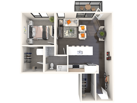 Floor plan for 1 bed, 1 bath, 778 sqft